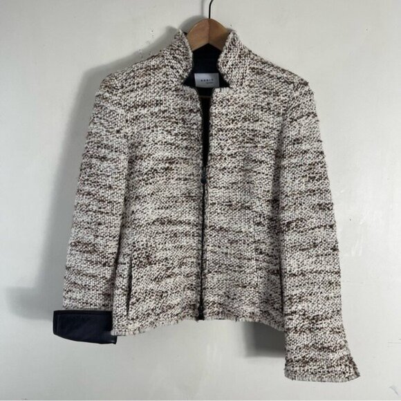 Akris Punto Cream Brown Wool Blend Fitted Split Sleeve Zip Blazer Jacket Size 4 - Picture 1 of 13